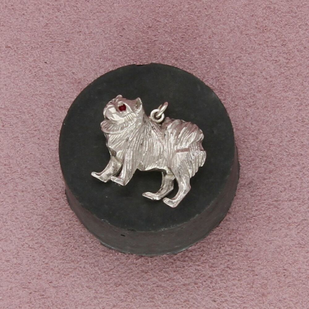 sterling silver vintage garnet eyes long haired dog pendant